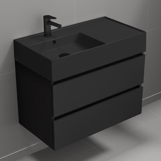 Bathroom Vanity Black Bathroom Vanity With Black Sink, Modern, Wall Mounted, 32