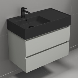 Bathroom Vanity Modern Bathroom Vanity With Black Sink, Wall Mounted, 32