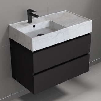 Bathroom Vanity Black Bathroom Vanity With Marble Design Sink, Modern, Wall Mounted, 32