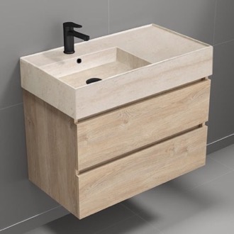 Bathroom Vanity Modern Bathroom Vanity With Beige Travertine Design Sink, Wall Mount, 32