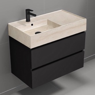 Bathroom Vanity Wall Mounted Black Bathroom Vanity, Modern, 32