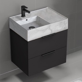 Bathroom Vanity Black Bathroom Vanity With Marble Design Sink, Modern, Wall Mounted, 24