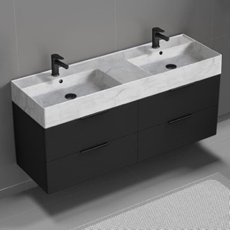 Bathroom Vanity Double Floating Black Bathroom Vanity, Modern, 56