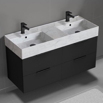 Bathroom Vanity Double Bathroom Vanity With Marble Design Sink, Wall Mount, 48