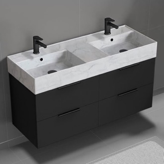 Bathroom Vanity Double Floating Black Bathroom Vanity, Modern, 48
