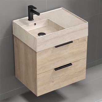 Bathroom Vanity Modern Bathroom Vanity With Beige Travertine Design Sink, Small, Floating, 24