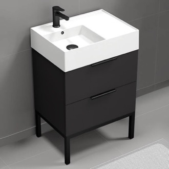 Modern Bathroom Vanity with Black Sink, Small, Floating, 24 inch , Brown Oak, Nameeks DERIN53