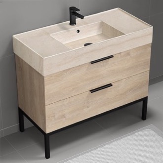 Bathroom Vanity Modern Bathroom Vanity With Beige Travertine Design Sink, Floor Standing, 40
