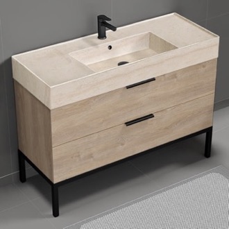 Bathroom Vanity Modern Bathroom Vanity With Beige Travertine Design Sink, Free Standing, 48