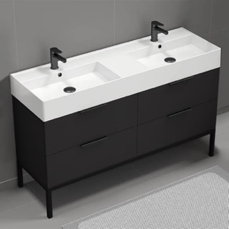 Bathroom Vanity Modern Black Double Bathroom Vanity, 56