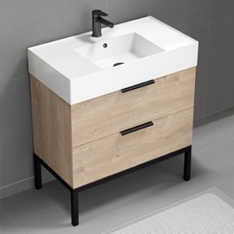 Bathroom Vanity Modern Bathroom Vanity, Brown Oak, 32 Inch, Free Standing Nameeks DERIN2