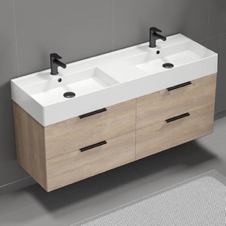 Bathroom Vanity Double Floating Bathroom Vanity, Modern, 56