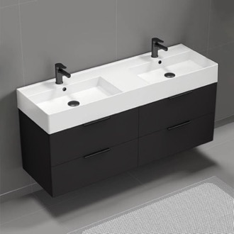 Bathroom Vanity Double Floating Black Bathroom Vanity, Modern, 56