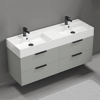 Bathroom Vanity Double Floating Bathroom Vanity, Modern, 56