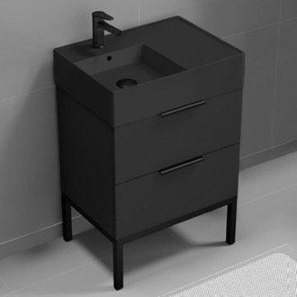 Bathroom Vanity Modern Bathroom Vanity With Black Sink, Free Standing, 24