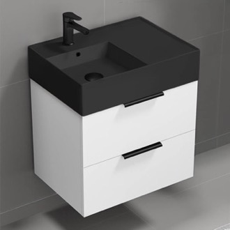 Bathroom Vanity Modern Bathroom Vanity With Black Sink, Wall Mount, 24