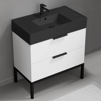 Bathroom Vanity Modern Bathroom Vanity With Black Sink, Floor Standing, 32