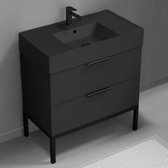 Bathroom Vanity Black Bathroom Vanity With Black Sink, Modern, Free Standing, 32