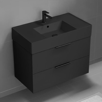 Bathroom Vanity Black Floating Bathroom Vanity, Modern, 32 Inch Nameeks DERIN71