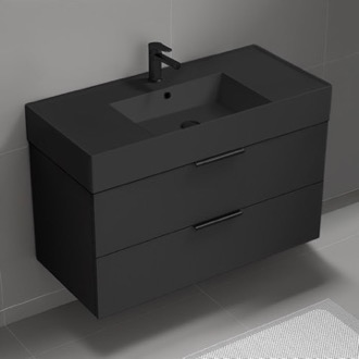 Bathroom Vanity Wall Mounted Bathroom Vanity With Black Sink, Modern, Single, 40