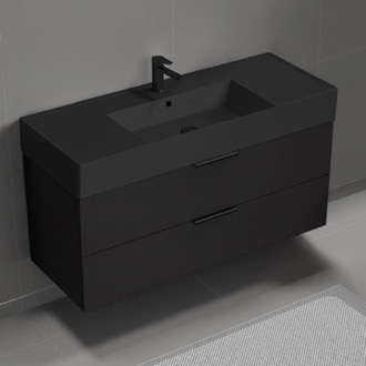 Bathroom Vanity Modern Bathroom Vanity With Black Sink, Wall Mount, 48