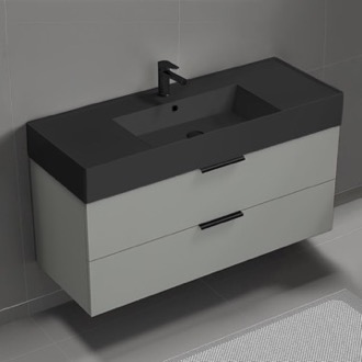 Bathroom Vanity Modern Bathroom Vanity With Black Sink, Wall Mounted, 48