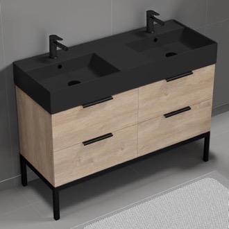 Bathroom Vanity Double Bathroom Vanity With Black Sink, Floor Standing, 48