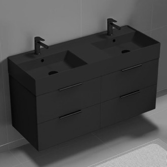 Bathroom Vanity Double Bathroom Vanity With Black Sink, Wall Mount, 48