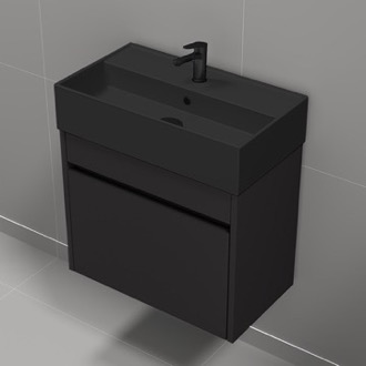 Bathroom Vanity Small Bathroom Vanity With Black Sink, Wall Mounted, Modern, 24