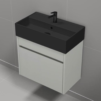 Bathroom Vanity Small Bathroom Vanity With Black Sink, Wall Mount, Modern, 24