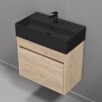 Bathroom Vanity Small Bathroom Vanity With Black Sink, Modern, Wall Mounted, 24