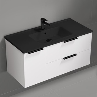 Bathroom Vanity Wall Mounted Bathroom Vanity, Modern, Glossy White, Black Ceramic Sink, 40 Inch Nameeks BODRUM127