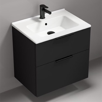 Bathroom Vanity Wall Mounted Small Black Bathroom Vanity, Modern, 26