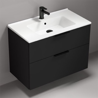 Bathroom Vanity Wall Mounted Black Bathroom Vanity, Modern, 34