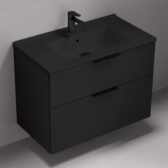 Bathroom Vanity Black Vanity, Wall Mounted, Modern, 34 Inch Nameeks BODRUM162