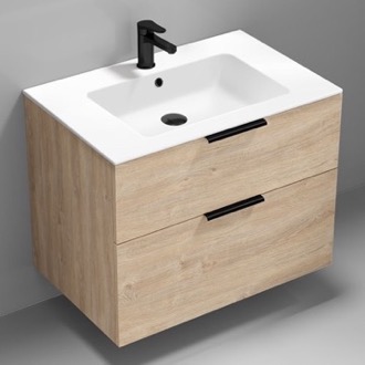 Bathroom Vanity Wall Mounted Bathroom Vanity, Modern, Brown Oak, 32 Inch Nameeks IBIZA9