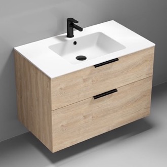 Bathroom Vanity 36 Inch Bathroom Vanity, Wall Mounted, Modern, Brown Oak Nameeks IBIZA13