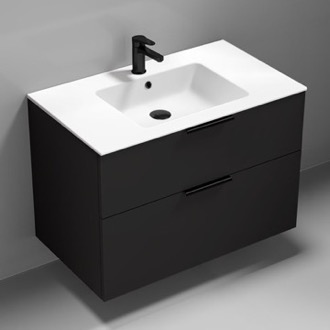 Bathroom Vanity Wall Mounted Bathroom Vanity, Black, Modern, 36