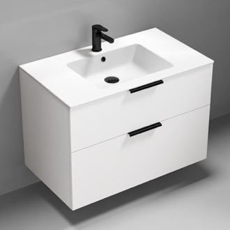 Bathroom Vanity White Wall Mounted Bathroom Vanity, Modern, 36