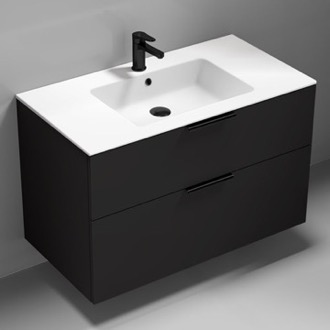 Bathroom Vanity Wall Mounted Black Bathroom Vanity, Modern, 40