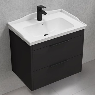 Bathroom Vanity Wall Mounted Vanity, Black, 26