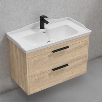 Bathroom Vanity Floating Bathroom Vanity, Brown Oak, 32