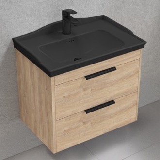 Bathroom Vanity Wall Mounted Vanity, Brown Oak, 26