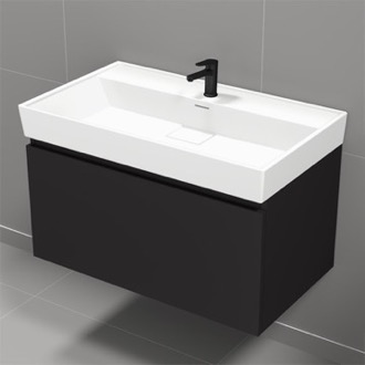 Bathroom Vanity Black Bathroom Vanity, Modern, Wall Mount, 32