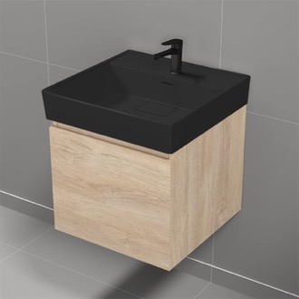 Bathroom Vanity Floating Small Bathroom Vanity, Brown Oak, Black Ceramic Sink, 18 Inch Nameeks SHARP13