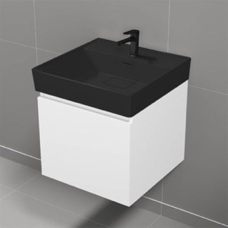 Bathroom Vanity Floating Small Bathroom Vanity, Glossy White, Black Ceramic Sink, 18 Inch Nameeks SHARP14