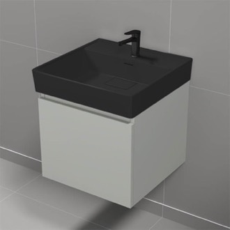 Bathroom Vanity Floating Small Bathroom Vanity, Grey Mist, Black Ceramic Sink, 18 Inch Nameeks SHARP16