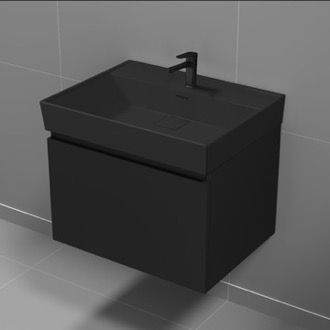 Bathroom Vanity Black Bathroom Vanity With Black Sink, Floating, Modern, 24