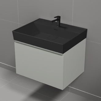 Bathroom Vanity Modern Bathroom Vanity With Black Sink, Wall Mounted, 24