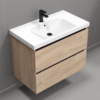 Bathroom Vanity 32 Inch Bathroom Vanity, Modern, Wall Mounted, Brown Oak Nameeks SKY10
